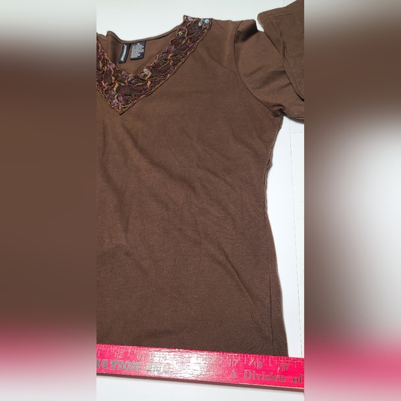 Vintage JasonMaxwell Brown Shirt with Sequin Neckline Size Medium - Picture 6 of 6